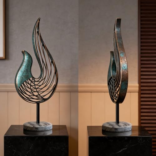 Teal Abstract Bird Sculpture, Modern Metal Wireframe Art Decor with Base, Minimalist Home Decor Accent for Living Room Table, Office Desk, Shelf Display