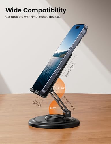 Lamicall Cell Phone Stand for Desk - [360° Rotation] Sturdy Adjustable Desktop Phone Holder, Foldable Mobile Stand, Office Desk Accessories Gifts for iPhone 17 16 15 14 Pro Max, Galaxy S26, Cellphone - color: Black