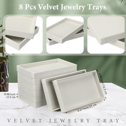 Inbagi 8 Pcs Small Velvet Jewelry Tray Stackable Jewelry Drawers Organizer Trays Jewelry Storage Trays 8.3 x 4.7 x 1 Inches (Beige) - color: Beige