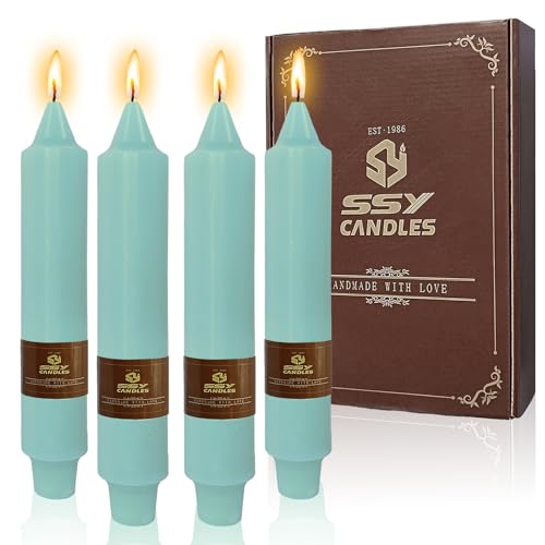 NJAO HOO Mint Green Short Taper Candle 7 Inch Candlesticks Unscented Dripless Tapered Candle Set for Spring Home Decor Wedding Party Dinner Candles, 4 Pack - color: Mint Green, size: 7 In