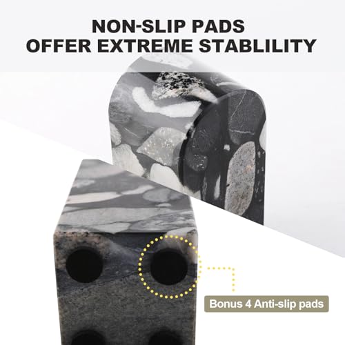 Koville Luxury Marble Bookends for Shelves, Decorative Stone Book Ends, 7lbs Heavy-Duty Marble Book Holders, Bookshelf Apartment Decor for Normal Books/CD/Video Games - color: Black Gold Marinace, size: 7lb