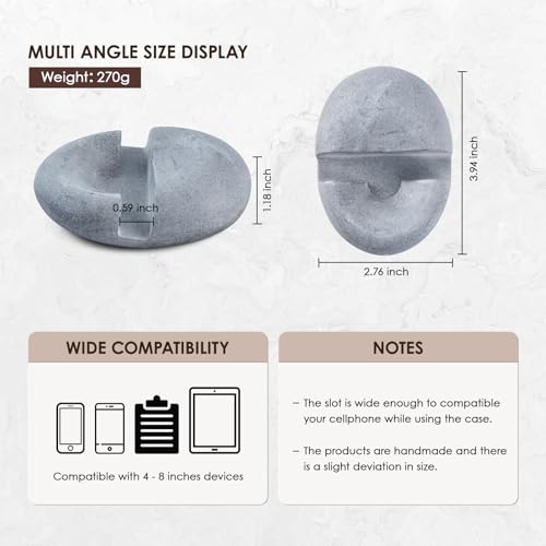 Artificial Stone Cell Phone Stand for Desk Handcraft Pebble Shape Minimalist Decor for Desk Kitchen Counter Office Easy of Use Sturdy and Stable(Silver Grey) - style: silver grey pebble