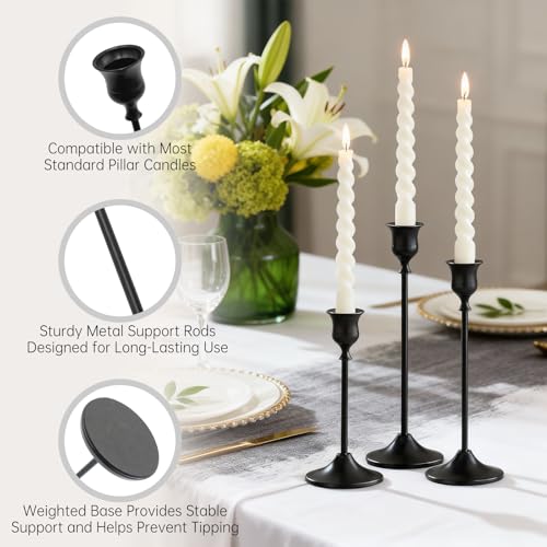 Candlestick Holders 12 PCS Black Metal Taper Candle Holder, Vintage Candle Stick Holders Set for Fireplace Home Table Centerpieces Party Weddings Decorations ﻿