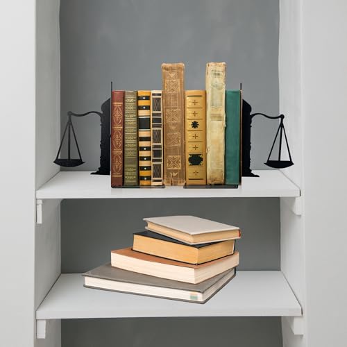 Metal Bookends - Justice Scale Design - Heavy Duty Black Book Ends for Office, Law Library, Law Student or Legal Desk Decor