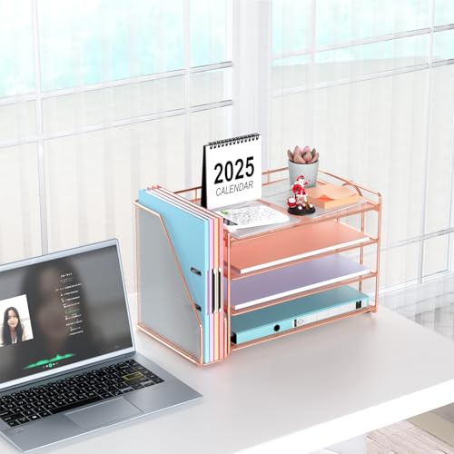 gianotter 4-Tier Paper Organizer With Magazine Holder, Desk Organizers and Accessories, Desk Accessories & Workspace Organizers, File Organizer for Office Supplies Storag (Rose Gold, 4-Tier) - color: Rose Gold, size: 4-Tier