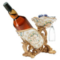 Tabletop Wine Rack Golden Luxury Cameo Flower Diamond Wine Glass Display Holder, Holds 1 Wine Bottle and 3 Wine Glasses Wine Decor for Kitchen Bar Gifts