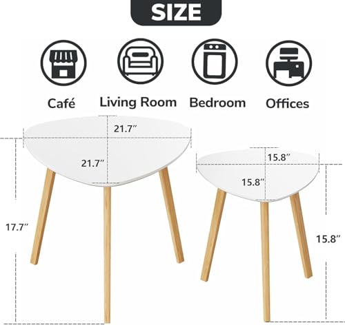 BAMEOS Bamboo Nesting Triangle End Table,Set of 2 Side Table Modern Minimalist Coffee Table for Living Room, Balcony in White - color: White