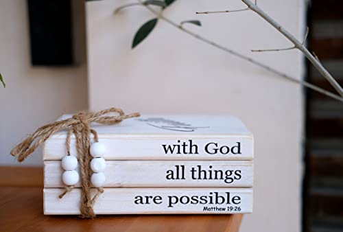 LIVDUCOT Farmhouse Wooden Decor Book Stack | Rustic Faux Book Stacks | With God All Things Are Possible Sign - color: Faith