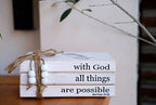 LIVDUCOT Farmhouse Wooden Decor Book Stack | Rustic Faux Book Stacks | With God All Things Are Possible Sign - color: Faith