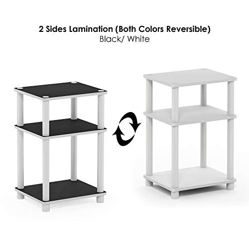 Furinno JUST Side Table, 3-Tier End Table, Open Shelves Night Stand, Bedside Table, Toolless Assembly, for Living Room, Bedroom, Bathroom, White(Espresso) | with Plastic Poles, 1-Pack - color: White/Espresso, size: 3-Tier, Round Pole, style: 1-Pack