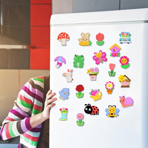 WinnerWhy 24 Set DIY Spring Garden Ceramic Crafts Kit Paint Your Own Figurines Ready to Paint Bisque Figurines Crafts Arts with 24 Magnets 4 Brushes and 2 Palette Ceramic Painting Kit for Adults - style: Flower