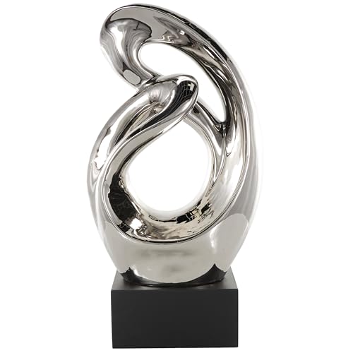 Deco 79 Ceramic Abstract Decorative Sculpture Home Decor Statue, Accent Figurine 14" x 7" x 27", Silver - size: 14" x 7" x 27"