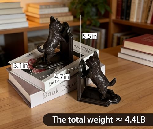 1 Pair Dog Book Ends Dog Decorative Bookends for Shelf Vintage Cast Iron Book Ends for Heavy Books for Home, Office （Iron Dog-B） - color: Iron Dog-b