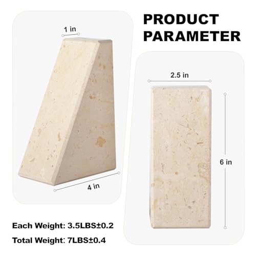 Karibiber Marble Bookends for Heavy Books, Decorative Book Ends for Shelves, Beige Stone Durable and Heavy-Duty Book Ends for Hardback Books & CDS, Unique Book Stopper & Holder, Set of 2 - color: Jura Beige