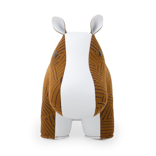 Zuny Artist Edition Hippo Bookend – Kvadrat Razzle Dazzle, Ecofriendly Handmade Leather Single Book Stopper, Decorative Home Decor for Bookshelf Desk, Tan White, 11 x 4.3 x 7.4 - color: Hippo K-razzle Dazzle