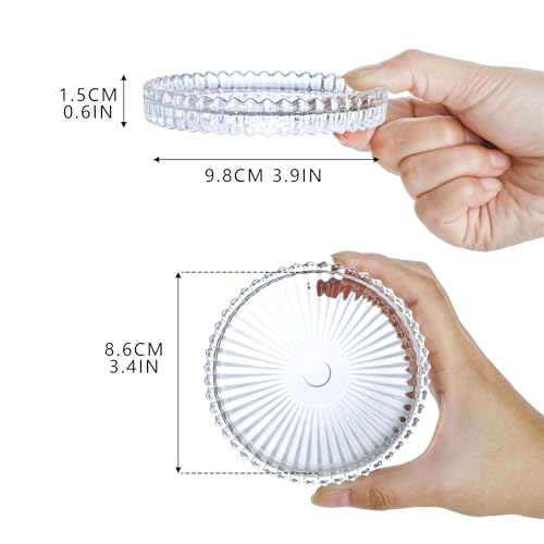 kanpura 3.5 Inch Glass Pillar Candle Holder Set Set of 2 Gear Round Candle Plate Flat Candle Stand for Table Centerpieces,Party, Wedding Home Decor - color: Clear