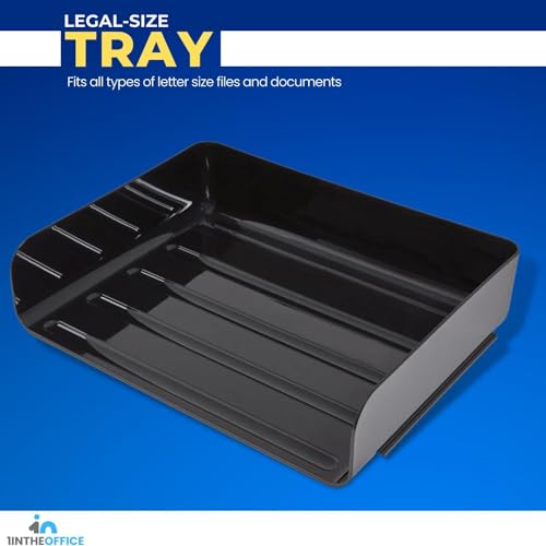 1inTheOffice Stackable Paper Tray, Legal Size Plastic Desk Tray Organizer, Side Load, Black (2 Pack)