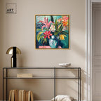 Art Remedy Vase Of Tropical Flowers Framed Flowers In Vase Paintings, 25.5" x 25.5", Gold Frame - color: Gold Frame, size: 25.5"L x 25.5"W