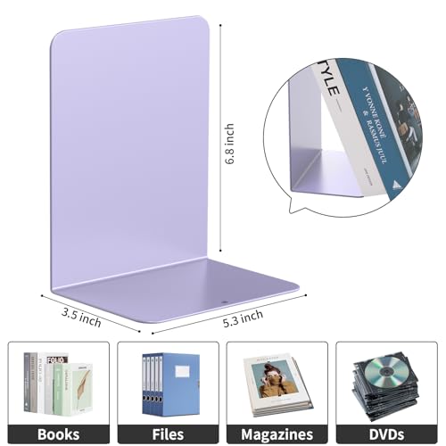 Book Ends, 2 Pieces Metal Bookend for Shelves, Bookends for Heavy Books, Book Holders for Shelves, Desk Organizers, Book Dividers for Office, School, Bookstore, Home - color: C-purple-smooth Surface, size: 2 Pieces