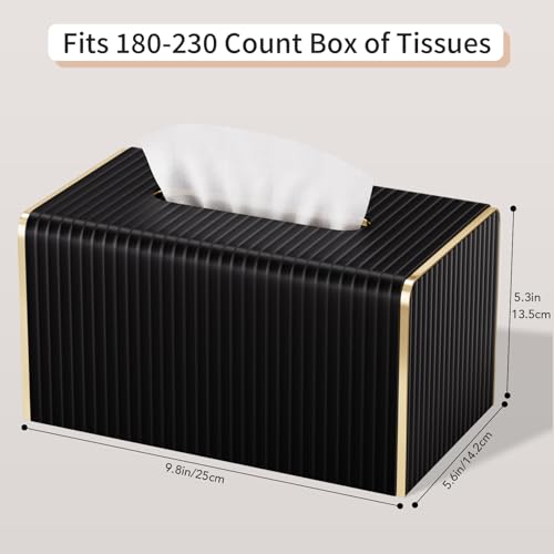 Extra Large Tissue Box Cover for Standard Size 180 to 230 Count Box of Tissues,Leather Rectangle Tissue Holder for Bathroom Toilet Bedroom Living Room Table Desk Office,Modern Home Decor - color: Black, size: Rectangle Extra Height