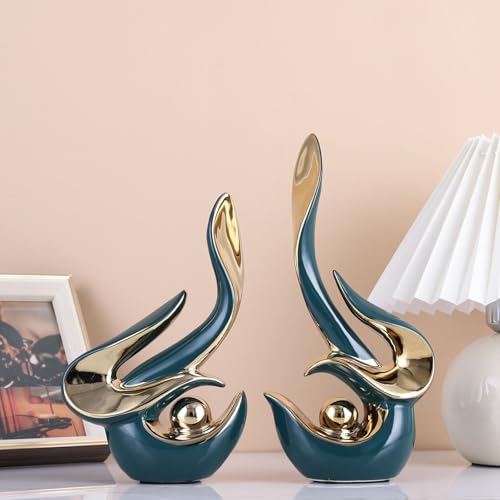 XMGZQ Mid Century Modern Abstract Art Home Decor Accent,Porcelain Statues for Living Room Coffee Table Centerpieces for Dining Room,Ceramic Sculptures and Gold Knick Knacks for TV Stand Decor (Green) - color: Green