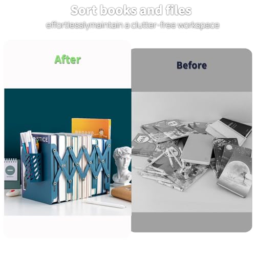 Adjustable Book Ends for Heavy Books, Metal Expandable Bookends for Shelves, Book Organizer Stopper Holder for Desk, Kids Room, Classroom, Office, Library (Blue) - color: Blue