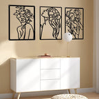 CHENGU 3 Pieces Metal Minimalist Abstract Woman Wall Art Line Drawing Wall Art Decor Single Line Female Home Hanging for Kitchen Bathroom Living Room - style: Floral Style