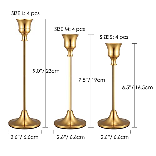 Set of 12 Brass Gold Candle Holder Candlestick Holders Taper Candle Holders Metal Candle Stick Wedding Centerpieces for Tables Candlelight Dinner Home Decor(Candles not Include) - size: 4 Set