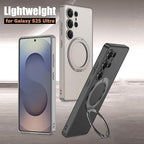 Leather Case for Samsung Galaxy S25 Ultra with Kickstand Magnetic Ring, Compatible with Wireless Charging, Invisible Stand Luxury Slim Protective Shockproof Cover for Samsung S25 Ultra (Beige) - color: Beige