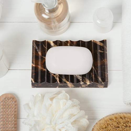 Luxury Marble Soap Dish Tray,Rectangle Stone Marble Soap Tray,Self Draining Soap Holder for Bathroom, Kitchen (Black Gold) - color: Black Gold