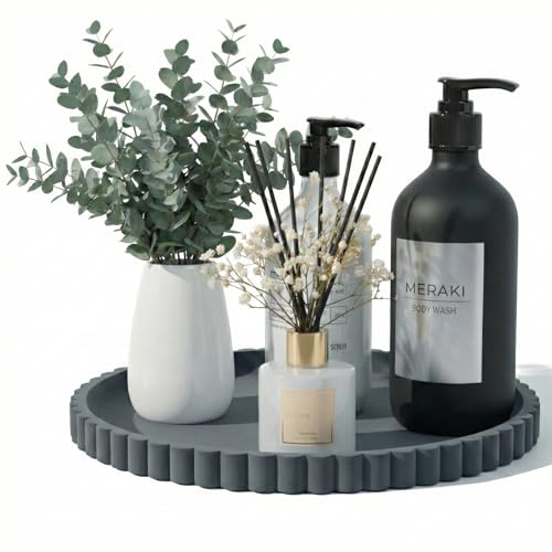 Silicone Bathroom Vanity Tray, Modern Round Decorative Tray for Countertop, Waterproof & Unbreakable Cosmetic Perfume Organizer, Extra-Thick & Sturdy, Easy to Clean Candle Tray (Dark Grey, 10 inch) - color: Dark Grey, size: 10"