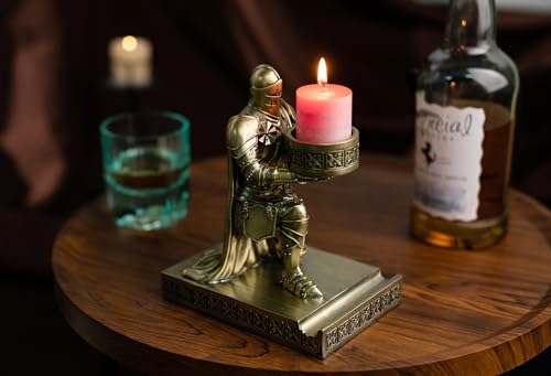 King's Guard Kneeling Knight Candlestick Holders Resin Posture TeaLight Holder Warrior Mobile Phone Stand Pen Holder Candle Holder for Restaurant, Altar, Home Table(Bronze) - color: Bronze