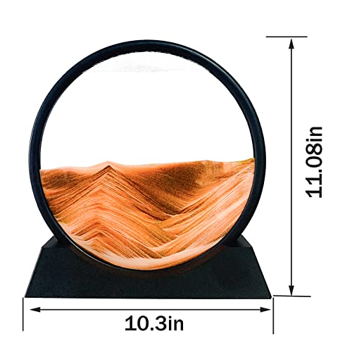 HYUGF 12" Moving Sand Art Picture Decor, 3D Deep Sea Sandscape Liquid Motion, Round Glass Frame Display Flowing Sand Relaxing Gift for Kids Adults Home Office Work Desktop Decoration Toy (Gold) - color: Gold, size: 12 inches