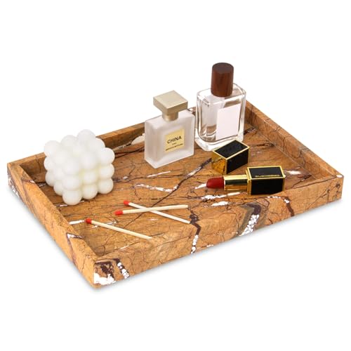 Marble Bathroom Vanity Tray, Natural Luxury Vanity Home Kitchen Bathroom Table Tray, Stone Decorative Countertop Dresser Trays for Key Coffee Perfume Jewelry Makeup (Rainforest Brown, 12"x 8" x1.2") - color: Rainforest Brown, size: 12" x 8" x 1.2"