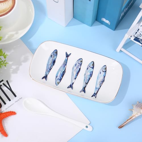 FYSUIMU Sardines Trinket Tray Ceramic Jewelry Dish Aesthetic Fish Decorative Key Tray for Home Bathroom Dresser Table Countertop Decoration