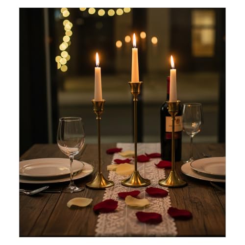 Candle Holder, Modern Minimalist Brass Gold Metal Candlestick Holders, Set of 3 Tall - Elegant Taper Candle Holders for Table Centerpiece, Wedding, Dinner Party Home Decor - color: Brass Gold, size: 1 set (3 pcs)
