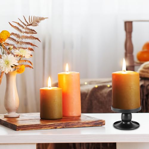 QWORK Black Metal Candle Holders for Pillar & Taper Candles, Set of 2 Small Candle Stick Holders