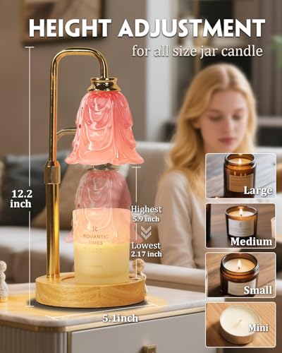 Small Candle Warmer Lamp with Timer, Adjustable Pink Flower Candle Heat Lamp, Unique Women's Gifts for Birthday, Dimmable Candles Heater, Fashion Wax Warming Light with Wood Base - color: A3-pink