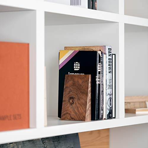 TILISMA Book Ends for Shelves - Handmade Wooden Bookends with Metal Base, Walnut Tree - Sturdy Book Holders for Heavy Books - Fancy Modern Decorative Book Accessories to Hold Books Firmly on Bookshelf - color: Walnut