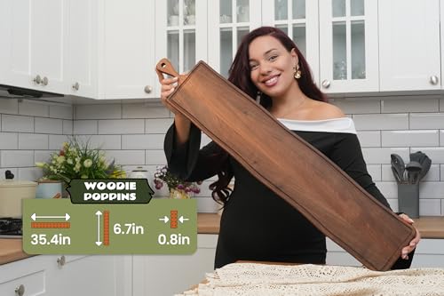 Elegant Walnut Wood Long Serving Board with Handle - Charcuterie Wooden Board - Stylish Versatility for Culinary Delights - Reversible with Juice Groove - 35.4x6.7x0.8 in - Woodie Poppins (Large) - size: 35.4" x 6.7" x 0.8"