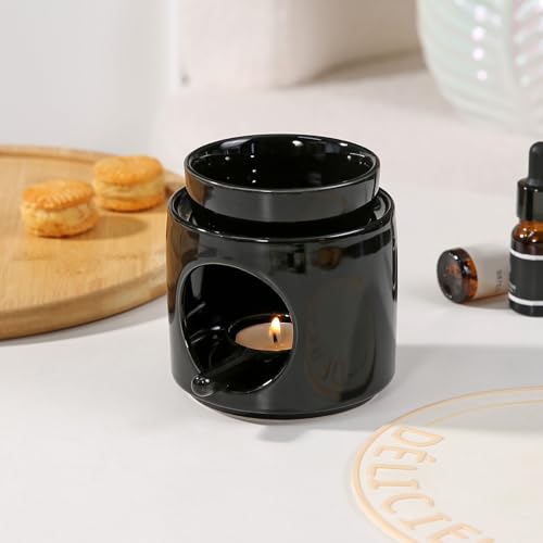 Essential Oil Burner for Scented Oil, Oil Warmer, Tealight Wax Melt Warmer, Candle Diffuser, Tea Light Holder, Black - color: Black