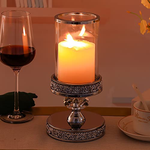 Candle Holder for Pillar Candle, Pillar Candle Holders for Wedding, Coffee Dining Table, Christmas, Table Centerpieces, Home Décor ZXC048D (1 Crystal Ball) - size: Silver ( S )