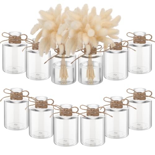 Bokon 12 Pcs Plastic Bud Vases in Bulk for Table Centerpieces, 4.7in Hyacinth Avocado Growing Bud Vase Bulk, Small Flower Bulb Plant Containers for Wedding Room Table Decorations (Straight Style) - style: Straight Style