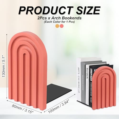 PATIKIL 2Pcs Boho Arch Bookends, Non-Skid Wood Book Ends Rainbow Wooden for Shelves Book Stopper Stand Cute for Holding Books Movie CD Home Office Library Decorative, Light Orange/Red - color: Light Orange/Red