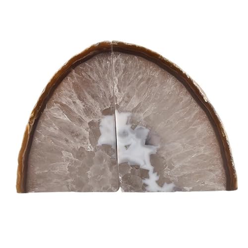 Natural Agate BookEnds, A Pair Heavy Duty Luxury Book Ends Holder, Manual Cutting Holding Books Holder Decor for Home Office Student (4.7in, Brown) - color: Brown