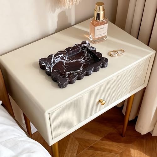 Natural Samll Marble Tray 6.3"x4.7",Rectangle Scalloped Tray for Women Home Décor (Rosa Levanto) - color: Rosa Levanto