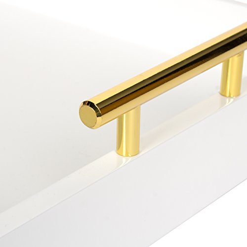 Kate and Laurel Lipton Decorative Tray with Polished Metal Handles, White and Gold - color: White/Gold, size: 16.5" x 12.3" x 3.3"