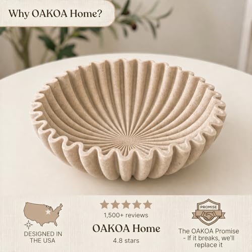 OAKOA Large Decorative Bowl for Home Decor - Purse Bowl Decor - Key Bowl for Entryway Table - Coffee Table Bowl - Organic Modern Home Decor - color: Beige Resin