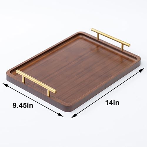 XZHXFX Bamboo Serving Tray with Gold Handles, Food Tray for Breakfast,Coffee Table,Dinner & Bar, Decorative Tray for Kitchen, Bedroom (Large) - size: 14" x 9.5" x 2"