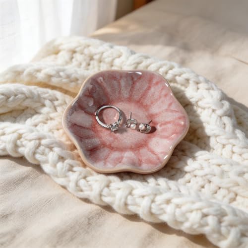 Pink Lotus Leaf Shape Ring Jewelry Dish Holder,Small Trinket Jewelry Tray,Decorative Jewelry Plate Bowl,Key Bowl,Mothers Day Birthday Engegament Gifts for Women Friends,Ceramic - color: Lotus Pink